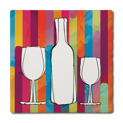 Thirstystone Silhouette Bottles Single Tumbled Tile Stone Coaster with Protective Cork Backing Manufactured in The USA 4" Square, Artistic, Easily Wipes Clean