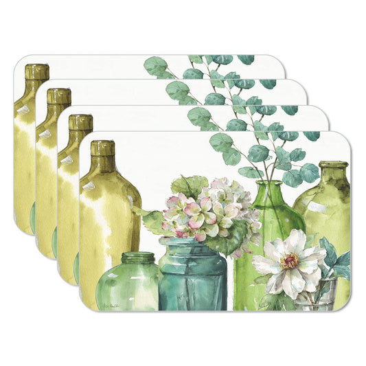 CounterArt Greenery 4 Pack Reversible Easy Care Flexible Plastic Placemats Made in The USA BPA Free Easily Wipes Clean