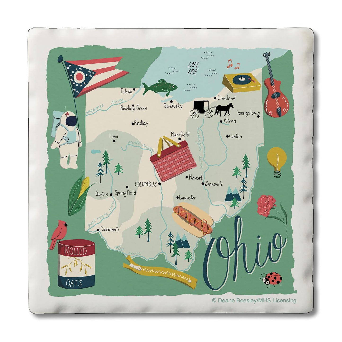 Thirstystone Ohio Home State 4 Pack Tumbled Tile Stone Coasters 4" Square Manufactured in the USA