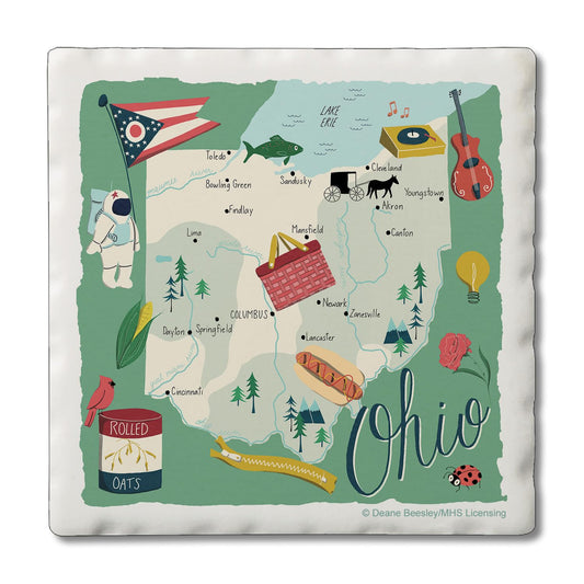 Thirstystone Ohio Home State 4 Pack Tumbled Tile Stone Coasters 4" Square Manufactured in the USA