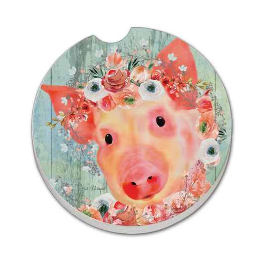Thirstystone Crowned Piggy Single Absorbent Stone Coaster for Vehicle Cup Holder 2.6” Diameter Manufactured in The USA
