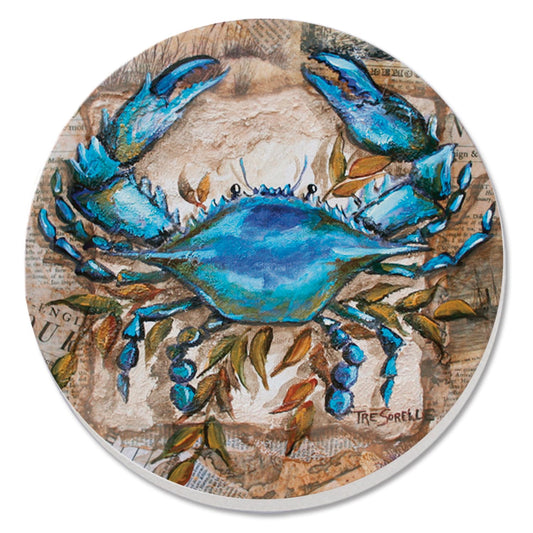 Thirstystone Blue Crab 4-Pack Round Absorbent Stone Coasters Manufactured in The USA
