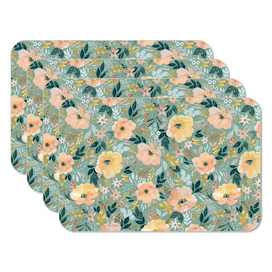 CounterArt Modern Floral 4 Pack Reversible Easy Care Flexible Placemats Made in the USA