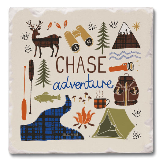 Thirstystone Chase Adventure Single Tumbled Tile Stone Coaster with Protective Cork Backing Manufactured in The USA 4" Square, Artistic, Easily Wipes Clean