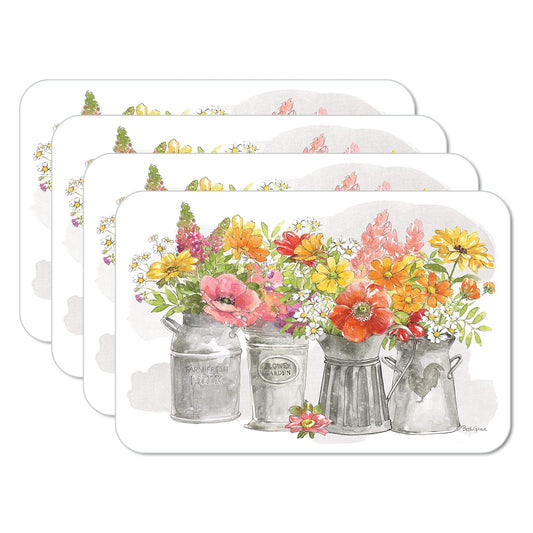 CounterArt Farmhouse Floral 4 Pack Reversible Easy Care Flexible Placemats Made in the USA