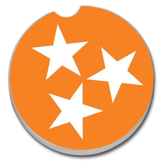 CounterArt Tennessee Tri-Star Single Absorbnent Stone Coaster for Vehicle Cup Holder 2.6” Diameter Manufactured in The USA