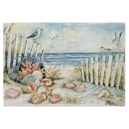 Highland Home Coastal Sanctuary 4 Pack Poly-Cotton Blend Fabric Placemats 18" x 12" Manufactured in The USA
