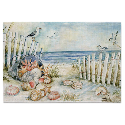 Highland Home Coastal Sanctuary 4 Pack Poly-Cotton Blend Fabric Placemats 18" x 12" Manufactured in The USA