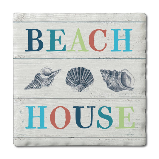 Thirstystone Beach House Single Tumbled Tile Stone Coaster with Protective Cork Backing Manufactured in The USA 4" Square, Artistic, Easily Wipes Clean