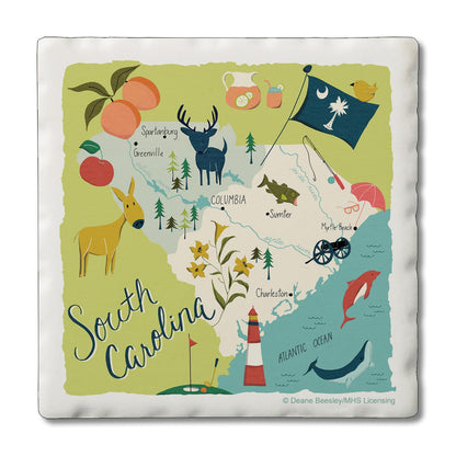 Thirstystone South Carolina Home State 4 Pack Tumbled Tile Stone Coasters 4" Square Manufactured in the USA