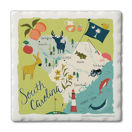 Thirstystone South Carolina Home State 4 Pack Tumbled Tile Stone Coasters 4" Square Manufactured in the USA