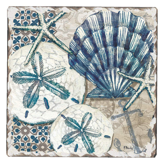 Thirstystone Sea Shells Single Tumbled Tile Stone Coaster with Protective Cork Backing Manufactured in The USA 4" Square, Colorful, Artistic, Easily Wipes Clean