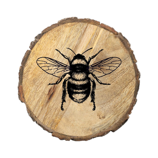 Thirstystone Bee 4-Pack Mango Wood Coasters with Bark Edges 4.5" Round Manufactured in The USA