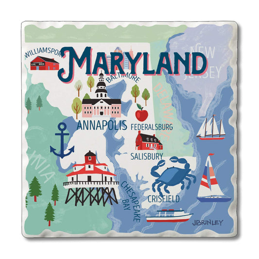 Thirstystone Maryland Attractions 4 Pack Tumbled Tile Stone Coasters 4" Square Manufactured in the USA
