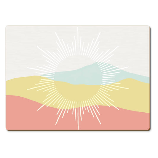 CounterArt Mohave Sun Rays Premium Decorative Hardboard Tabletop Placemats 4-Pack Manufactured in The USA Heat Tolerant and Easily Wipes Clean