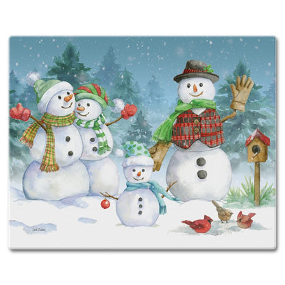 CounterArt Snowman Family 3mm Tempered Glass Cutting Board 15" x 12" Manufactured in the USA