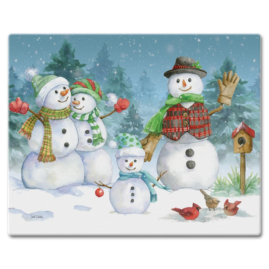 CounterArt Snowman Family 3mm Tempered Glass Cutting Board 15" x 12" Manufactured in the USA