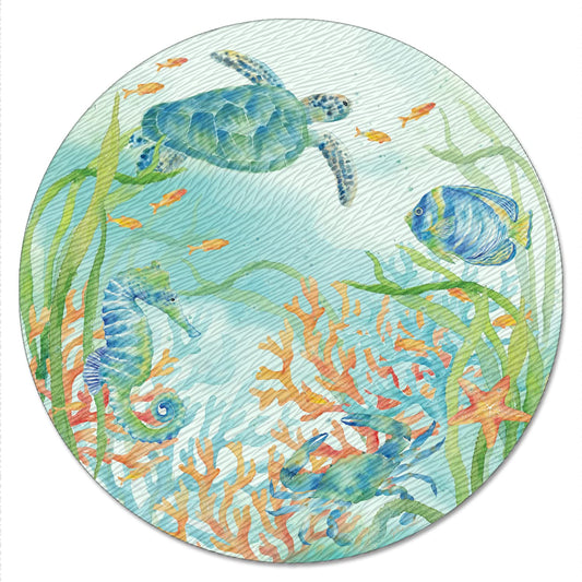 CounterArt Sea Life Serenade 4mm Tempered Glass Lazy Susan Turntable 13" Diameter