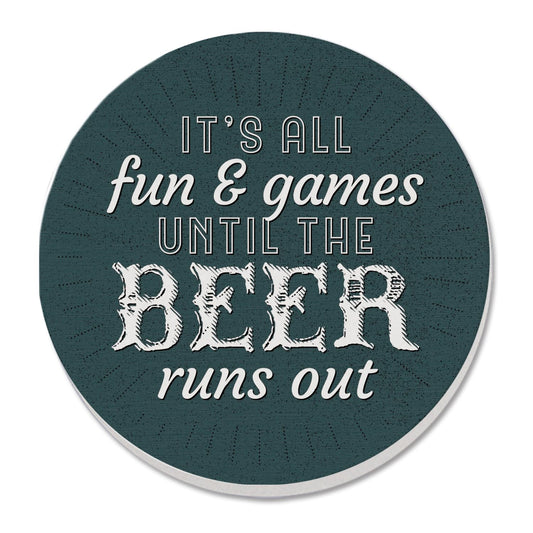 Thirstystone Beer Runs Out Single Round Absorbent Stone Coaster with Protective Cork Backing Manufactured in The USA 4" Diameter