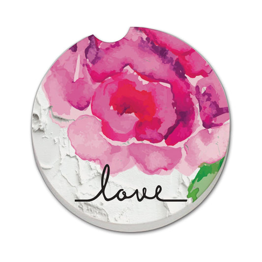 Thirstystone Love Single Absorbent Stone Coaster for Vehicle Cup Holder 2.6” Diameter Manufactured in The USA