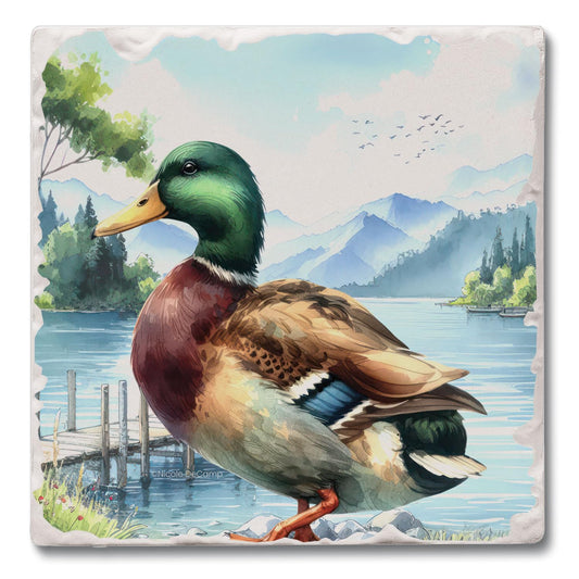 Thirstystone Lake Duck Single Tumbled Tile Stone Coaster with Protective Cork Backing Manufactured in The USA 4" Square