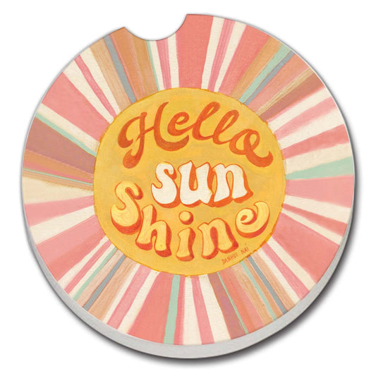 Thirstystone Hello Sun Single Absorbent Stone Coaster for Vehicle Cup Holder 2.6” Diameter Manufactured in The USA