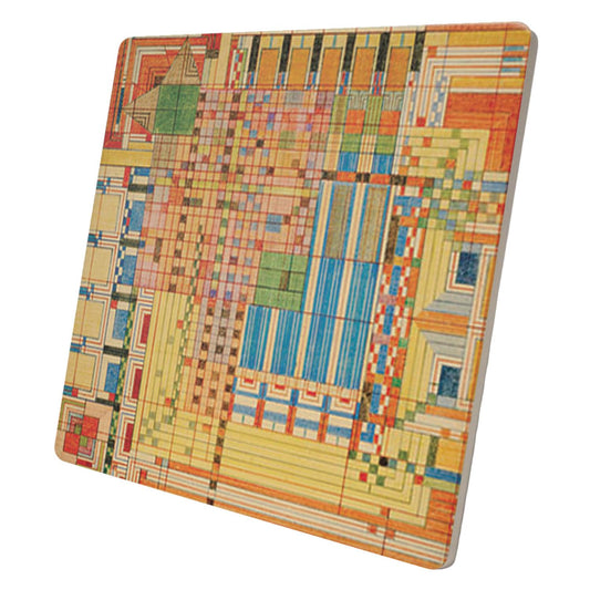 Old Fashioned Window Design from Frank Lloyd Wright Foundation on 8" Square Stone Trivet Manufactured in The USA Heat Tolerant Easily Wipes Clean