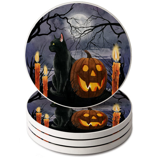 Thirstystone Midnight Magic Halloween 4 Pack Round Absorbent Stone Coasters 4" Diameter
