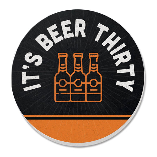 Thirstystone Beer Thirty Single Round Absorbent Stone Coaster with Protective Cork Backing Manufactured in The USA 4" Diameter