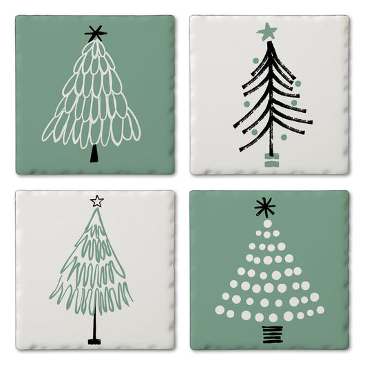 Thirstystone Scandinavian Tree 4 Pack Assorted Tumbled Tile Stone Coasters 4" Square