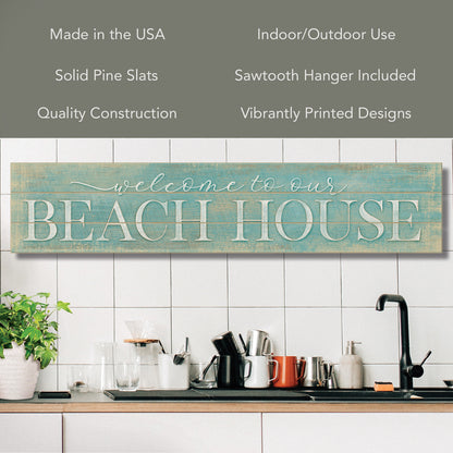 Highland Home "Welcome To Our Beach House" Decorative Indoor/Outdoor Pallet Wood Sign 36" by 7.5" Made in the USA