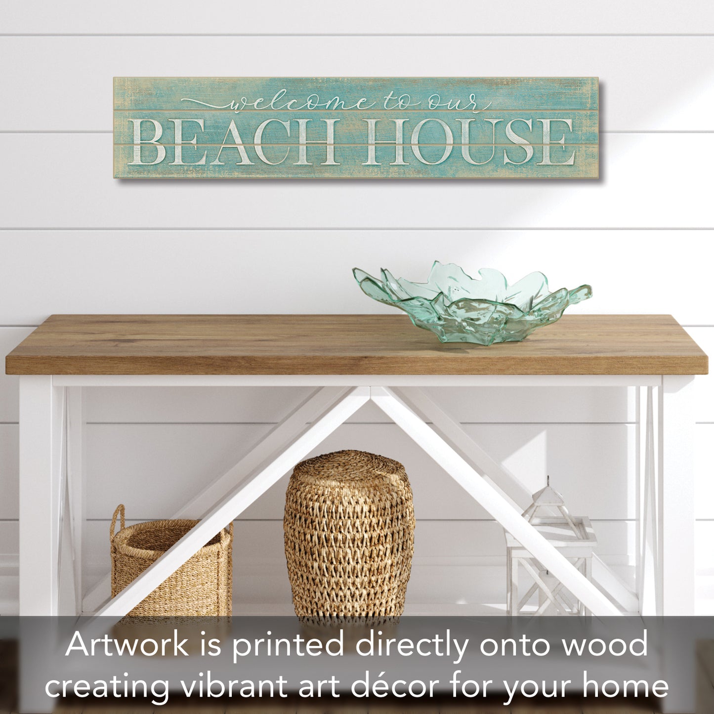 Highland Home "Welcome To Our Beach House" Decorative Indoor/Outdoor Pallet Wood Sign 36" by 7.5" Made in the USA