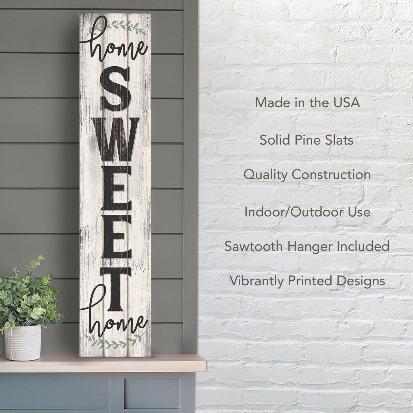 Highland "Home Sweet Home" Vertical Decorative Indoor/Outdoor Pallet Wood Sign 36" by 7.5" Made in the USA