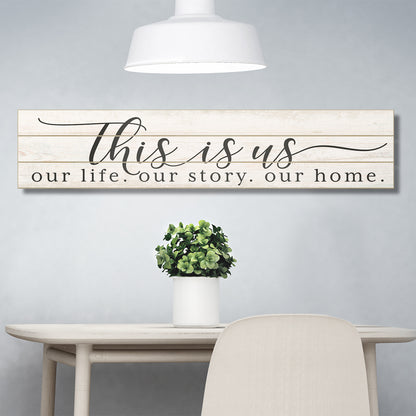 Highland Home "This Is Us Our Life Our Story Our Home" Decorative Indoor/Outdoor Pallet Wood Sign 36" by 7.5" Made in the USA