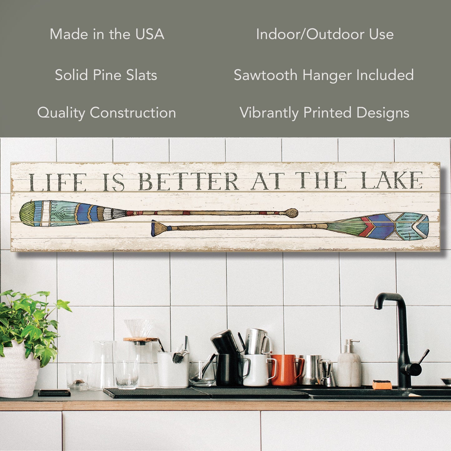 Highland Home "Life Is Better At The Lake" Decorative Indoor/Outdoor Pallet Wood Sign 36" by 7.5" Made in the USA
