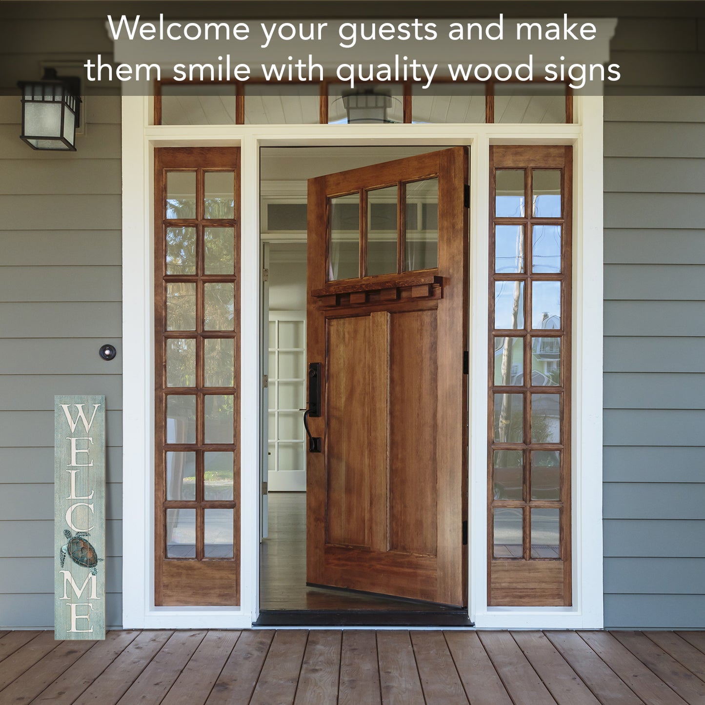CounterArt "Welcome Sea Turtle" Vertical Decorative Indoor/Outdoor Pallet Wood Sign 36" by 7.5" Made in the USA