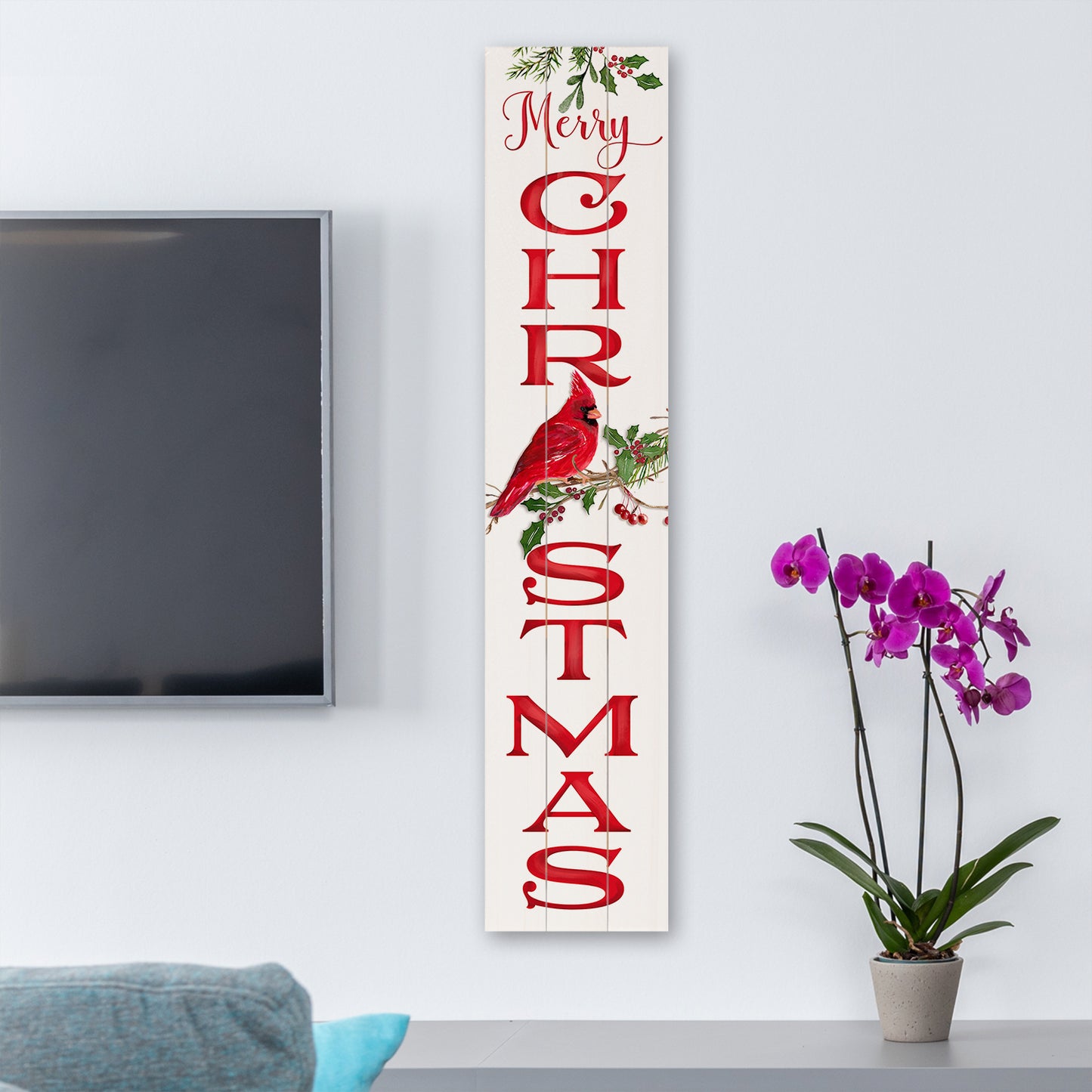 CounterArt "Christmas Cardinal" Vertical Decorative Indoor/Outdoor Pallet Wood Sign 36" by 7.5" Made in the USA