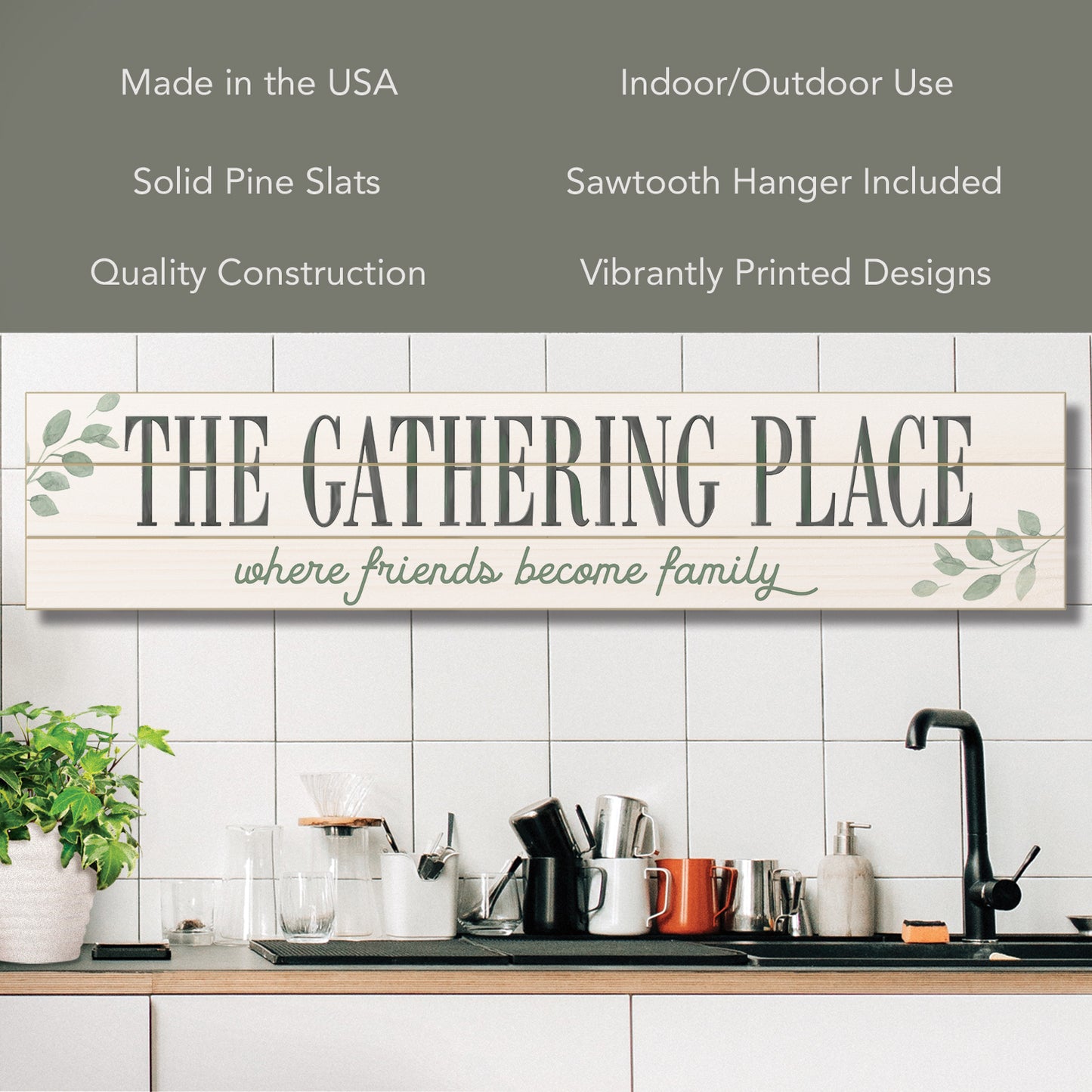 CounterArt The Gathering Place Horizontal Decorative Indoor/Outdoor Pallet Wood Sign 36" by 7.5" Made in the USA