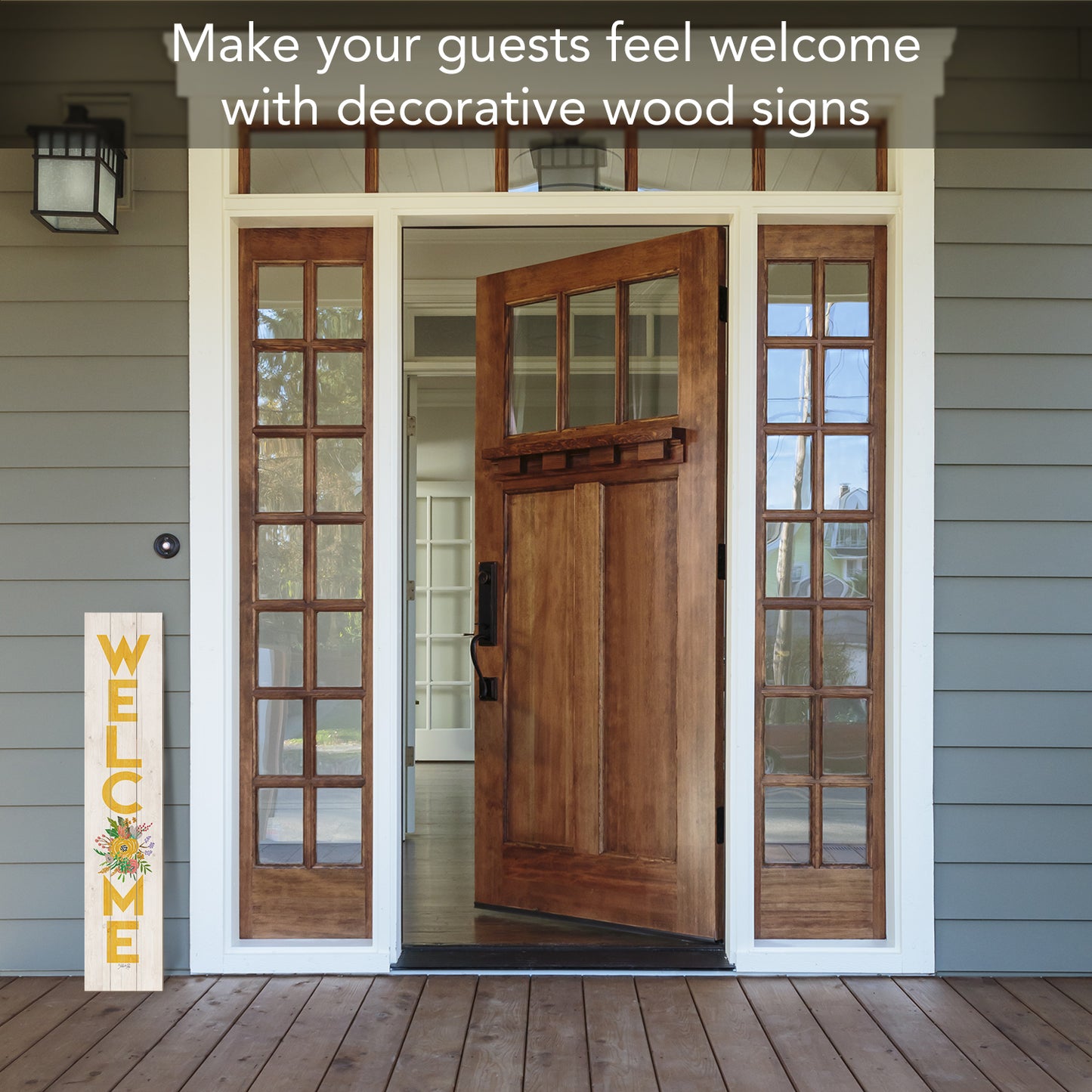 CounterArt "Floral Welcome" Vertical Decorative Indoor/Outdoor Pallet Wood Sign 36" by 7.5" Made in the USA