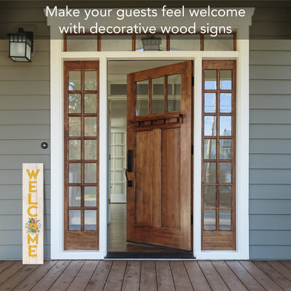 CounterArt "Floral Welcome" Vertical Decorative Indoor/Outdoor Pallet Wood Sign 36" by 7.5" Made in the USA