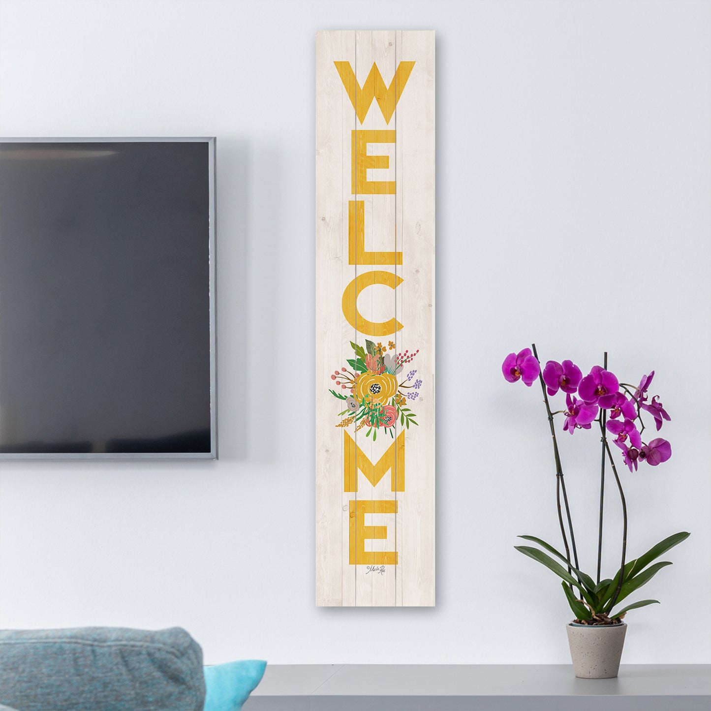 CounterArt "Floral Welcome" Vertical Decorative Indoor/Outdoor Pallet Wood Sign 36" by 7.5" Made in the USA