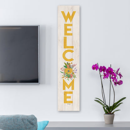 CounterArt "Floral Welcome" Vertical Decorative Indoor/Outdoor Pallet Wood Sign 36" by 7.5" Made in the USA