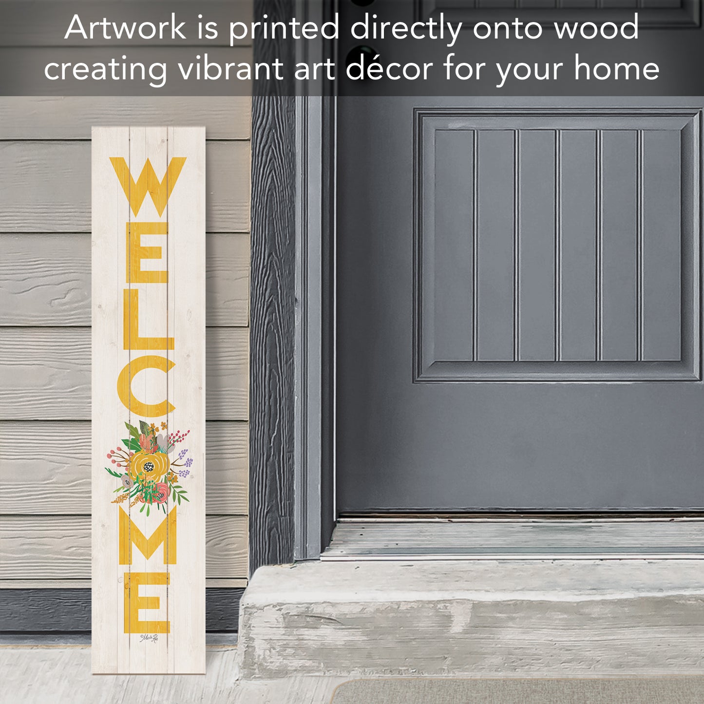 CounterArt "Floral Welcome" Vertical Decorative Indoor/Outdoor Pallet Wood Sign 36" by 7.5" Made in the USA