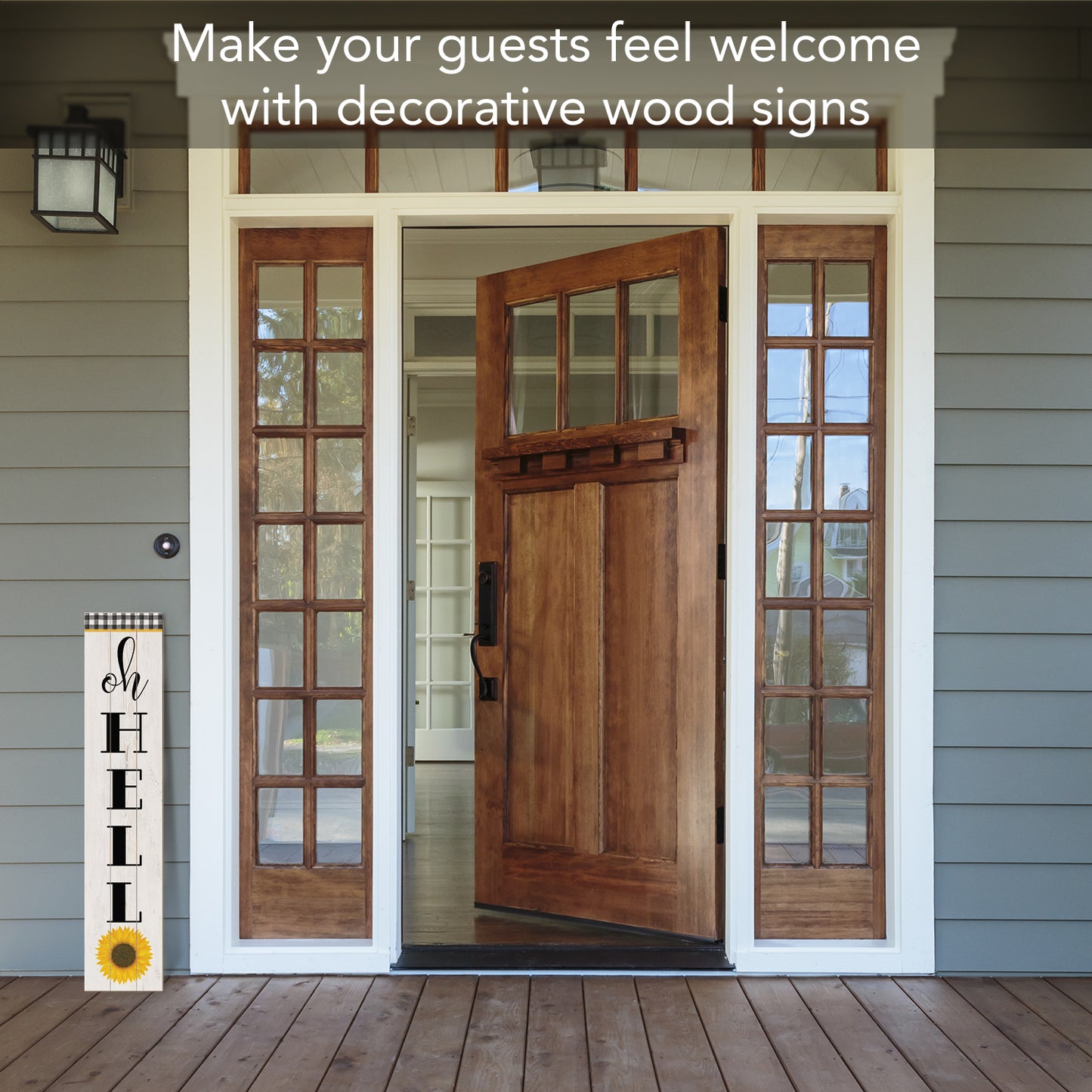CounterArt "Oh Hello" Vertical Decorative Indoor/Outdoor Pallet Wood Sign 36" by 7.5" Made in the USA