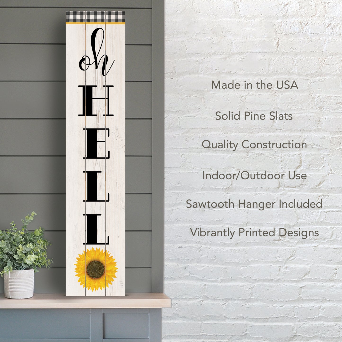 CounterArt "Oh Hello" Vertical Decorative Indoor/Outdoor Pallet Wood Sign 36" by 7.5" Made in the USA