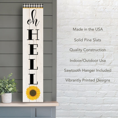 CounterArt "Oh Hello" Vertical Decorative Indoor/Outdoor Pallet Wood Sign 36" by 7.5" Made in the USA