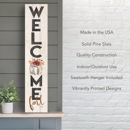 CounterArt "Welcome Fall" Vertical Decorative Indoor/Outdoor Pallet Wood Sign 36" by 7.5" Made in the USA