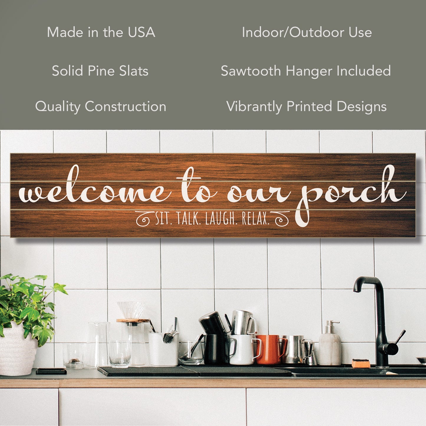 CounterArt "Porch Welcome" Vertical Decorative Indoor/Outdoor Pallet Wood Sign 36" by 7.5" Made in the USA