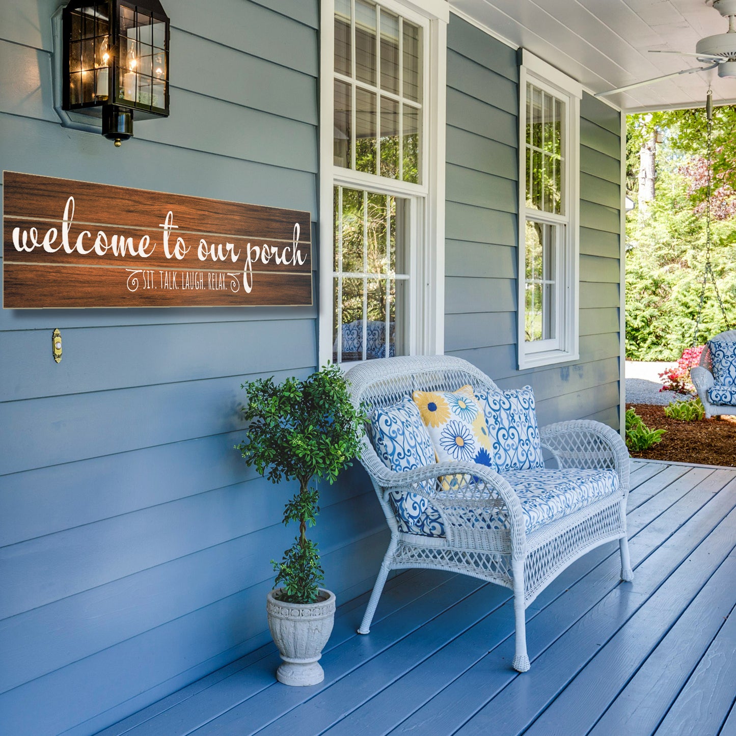 CounterArt "Porch Welcome" Vertical Decorative Indoor/Outdoor Pallet Wood Sign 36" by 7.5" Made in the USA