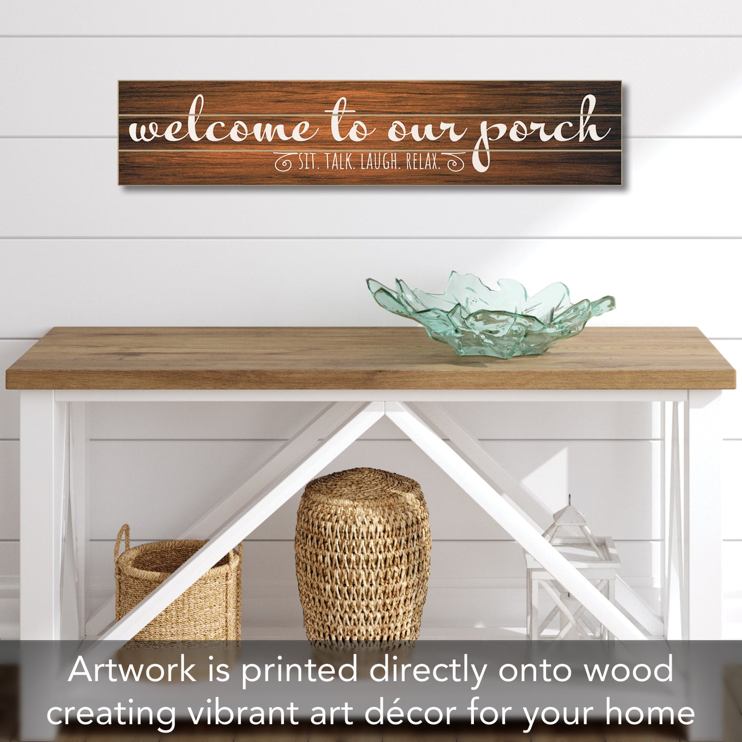 CounterArt "Porch Welcome" Vertical Decorative Indoor/Outdoor Pallet Wood Sign 36" by 7.5" Made in the USA